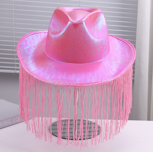 Western Fantasy Tassel Colorful Cowboy Hat Halloween Carnival Party Hat Pink Pearl Hat EVA Laser Hat