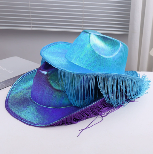 Western Fantasy Tassel Colorful Cowboy Hat Halloween Carnival Party Hat Pink Pearl Hat EVA Laser Hat