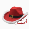 Customized Christmas Feather Red Black Belt Cowboy Hat White Haired Edge Western Cowboy Hat Santa Claus Cowboy Hat
