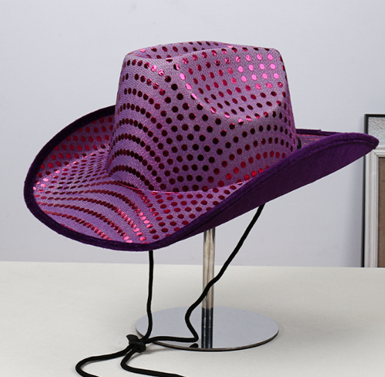 New LED Luminous Colorful Pink Glitter Western Cowboy Hat Carnival Stage Performance Temperament Luminous Cowboy Hat